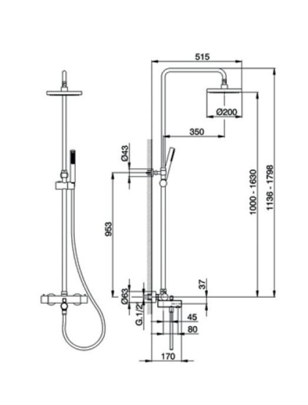 Huber Tratto Bad/Doucheset met thermostaat chroom TVC8301021
