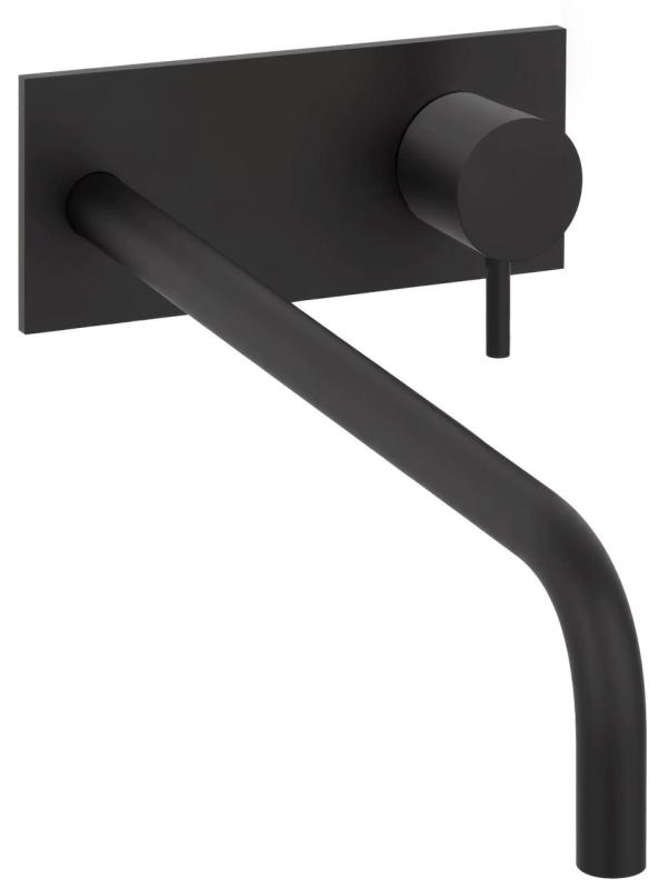 Waterevolution Flow inbouw wastafelkraan met afdekplaat mat zwart met uitloop 25cm T1161BPR-25