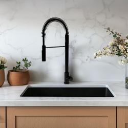 Waterevolution Flow semi-professionele keukenmengkraan mat zwart met kolom en veer T157PR