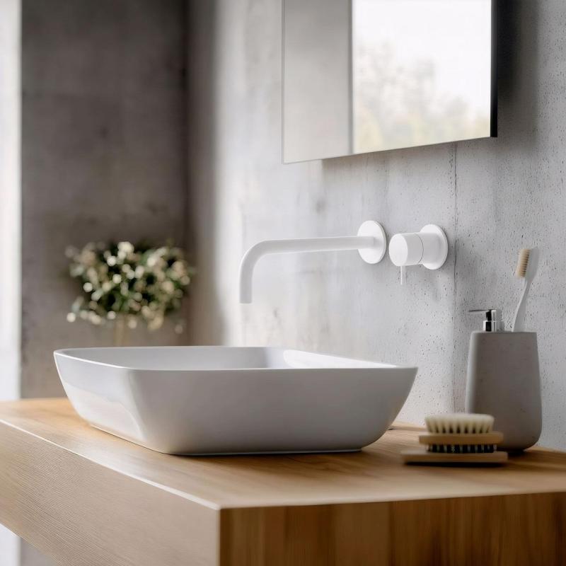 Waterevolution Flow inbouw wastafelkraan mat wit met uitloop 21cm T116BBR-21