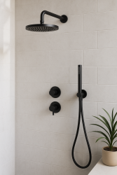 Waterevolution Flow inbouw doucheset mat zwart met thermostaat regendouche en handdouche 1208846402