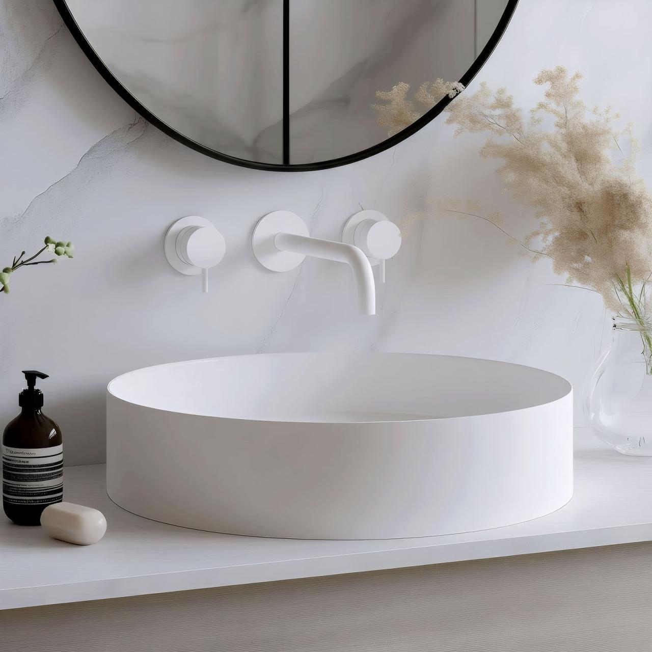 Waterevolution Flow 3-gats inbouw wastafelkraan mat wit met uitloop 15 T1163FBR-15