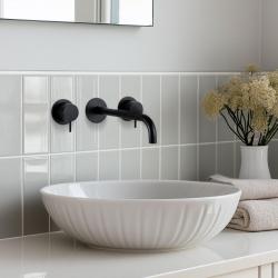 Waterevolution Flow 3-gats inbouw wastafelkraan mat zwart met uitloop 25 T1163FPR-25