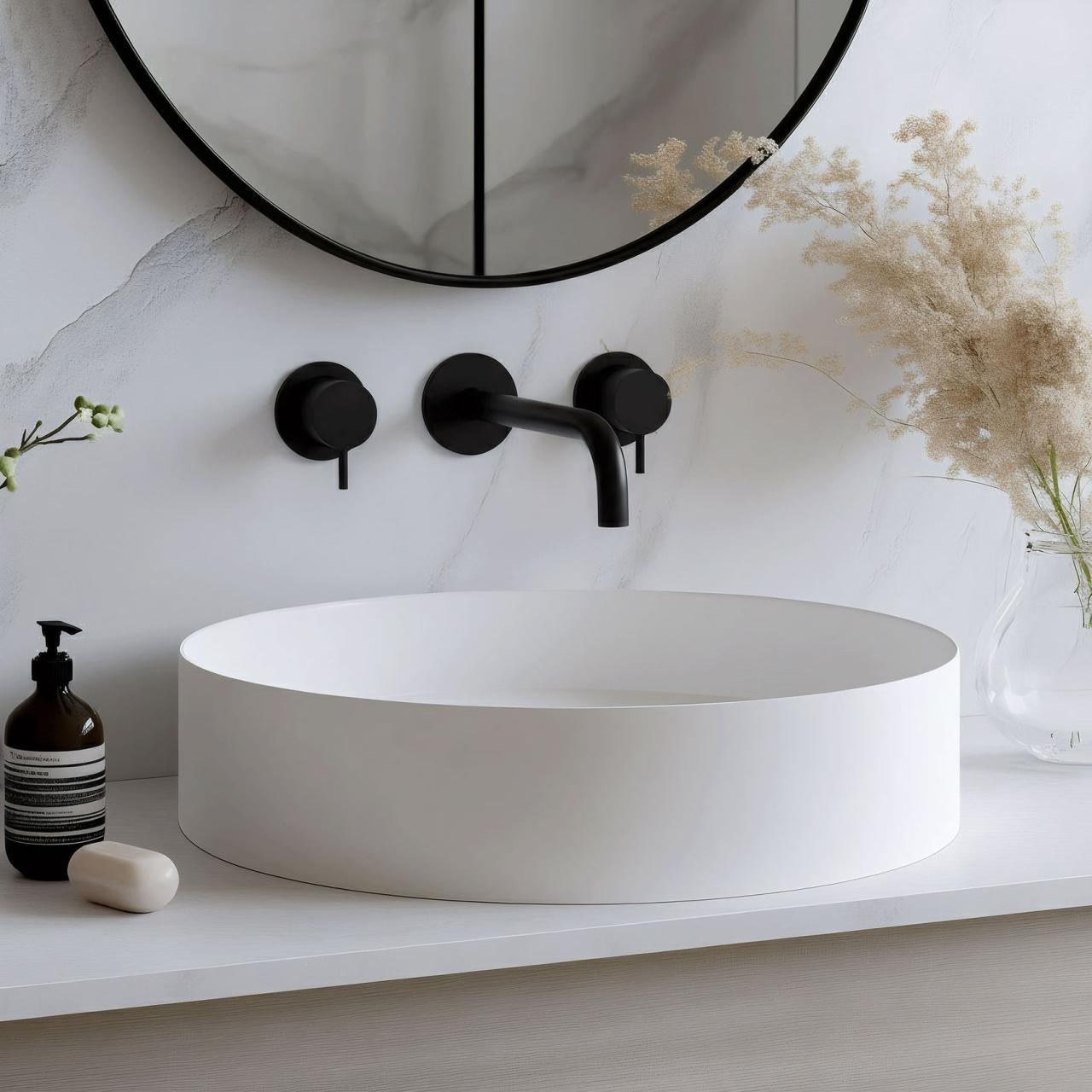 Waterevolution Flow 3-gats inbouw wastafelkraan mat zwart met uitloop 15 T1163FPR-15