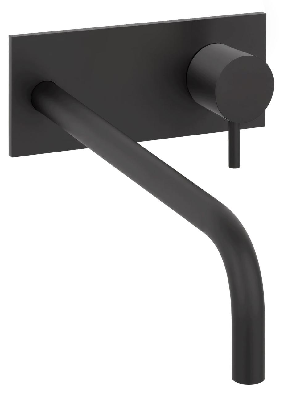 Waterevolution Flow inbouw wastafelkraan met afdekplaat mat zwart met uitloop 21cm T1161BPR-21