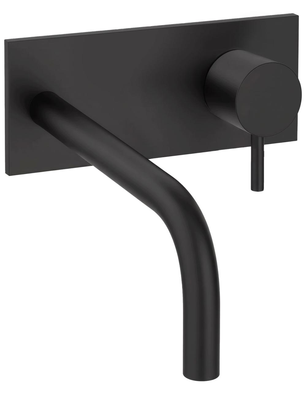 Waterevolution Flow inbouw wastafelkraan met afdekplaat mat zwart met uitloop 15cm T1161BPR-15