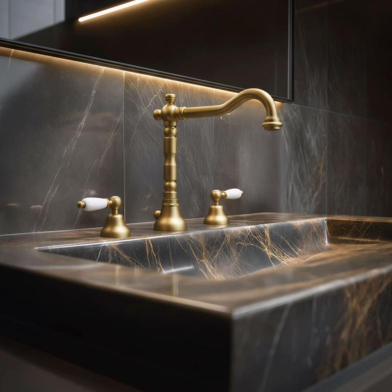 PB klassieke kraan 3 gats wastafelkraan Witte hendels Brons 1208854272