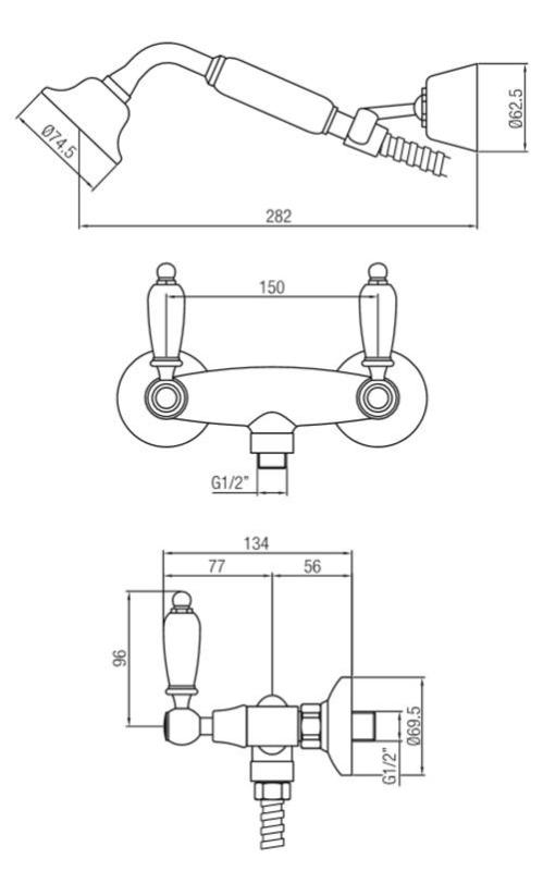 PB klassieke kraan opbouw douchekraanset met witte hendels inclusief handdouche RVS 1208854492