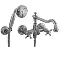 PB klassieke kraan opbouw badkraanset met sterknoppen inclusief handdouche Brons 1208855252