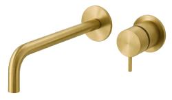 Waterevolution Flow inbouw wastafelkraan geborsteld messing met uitloop 21cm T116BLE-21