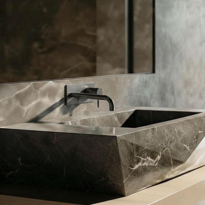 Waterevolution Flow inbouw wastafelkraan met afdekplaat PVD Gun Metal met uitloop 15cm T1161GME-15