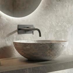 Waterevolution Flow inbouw wastafelkraan met afdekplaat PVD Gun Metal met uitloop 21cm T1161GME-21