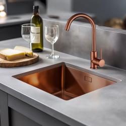 Lorreine 40SP Copper Luxe RVS spoelbak koper kleur PVD Copper 40x40 onderbouw vlakbouw en opbouw 1208952365