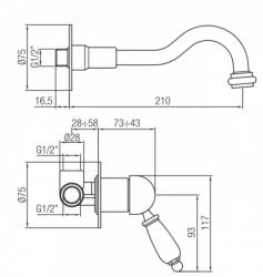 PB nostalgische inbouw wastafelmengkraan Vintage uitloop 21cm chroom