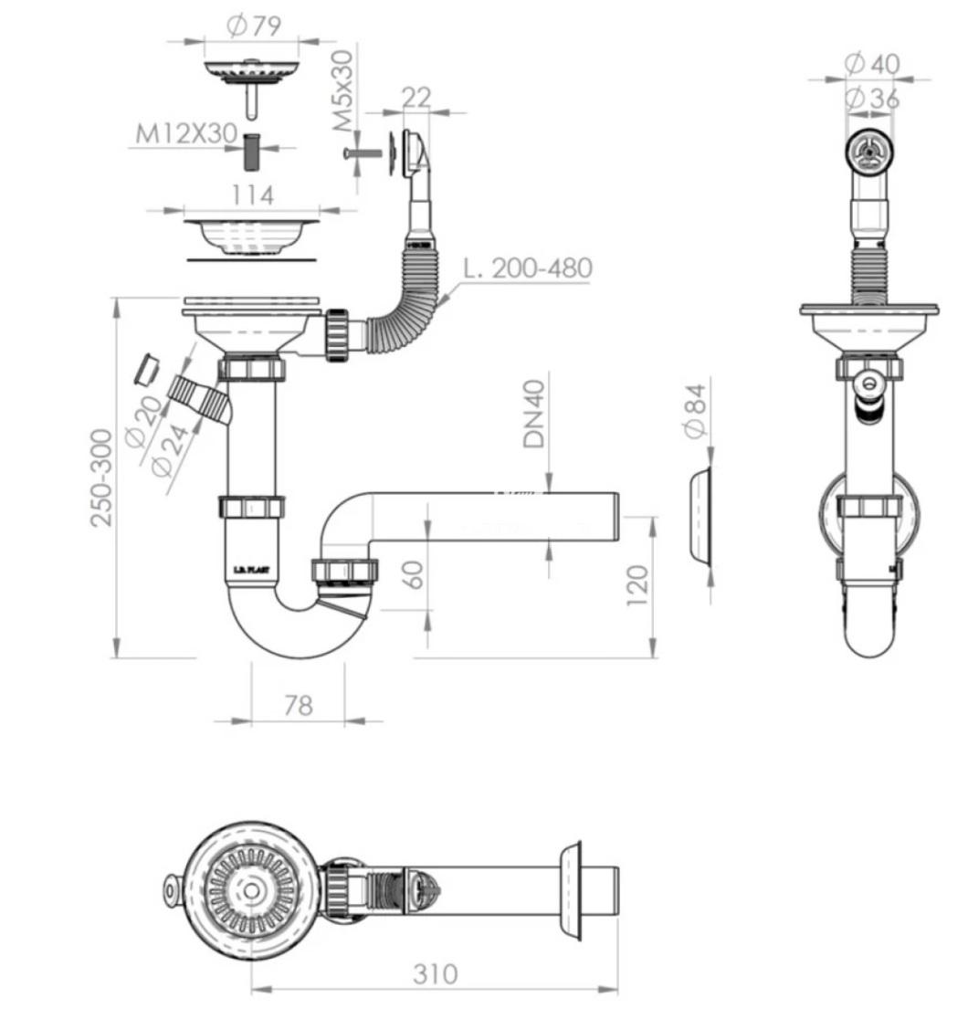 GraniteMy Afvoerset rvs met ronde overloop incl. sifon voor enkele spoelbak 1208952965