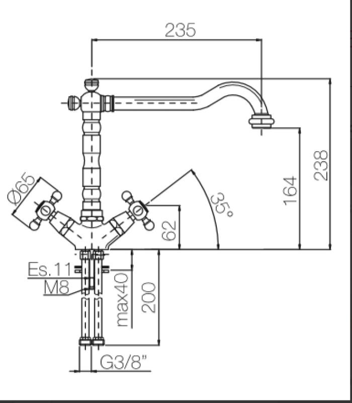 Nostalgische keukenkraan V1910 Messing Natuur kraan verkleurd verouderd 1208953525