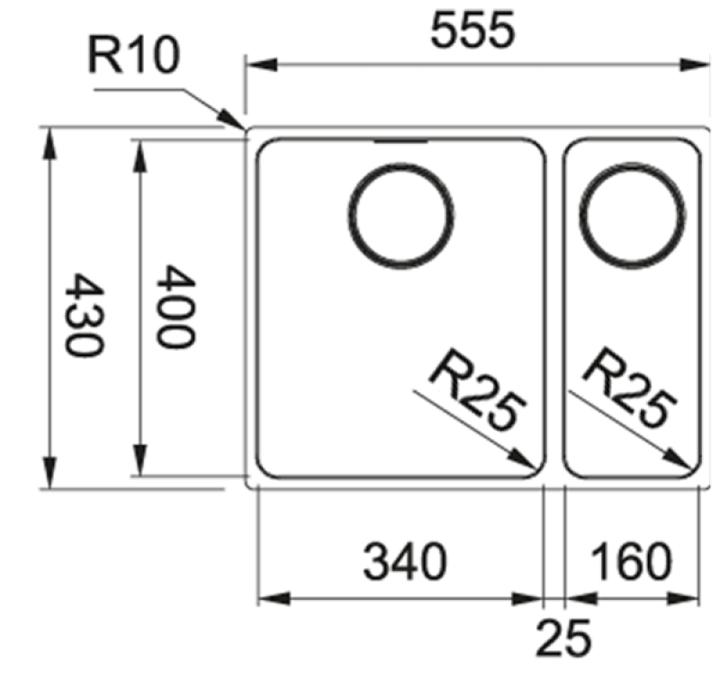 Franke Mythos MYX 160.34.16 BL anderhalve rvs spoelbak onderbouw 34+16cm 122.0638.273