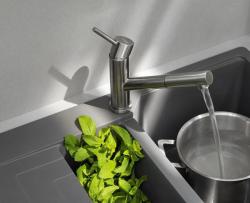 Franke Orbit massief rvs lage Keukenkraan met uittrekbare uitloop inox 115.0569.461