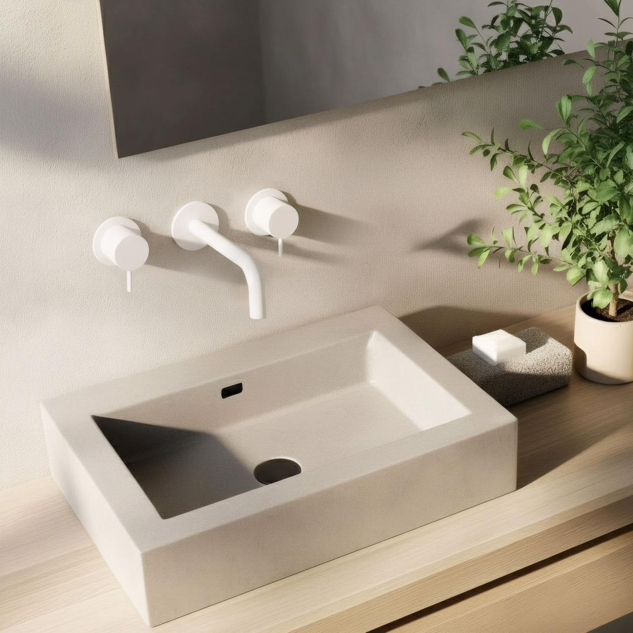 Waterevolution Flow 3-gats inbouw wastafelkraan mat wit met uitloop 10cm T1163FBR-10