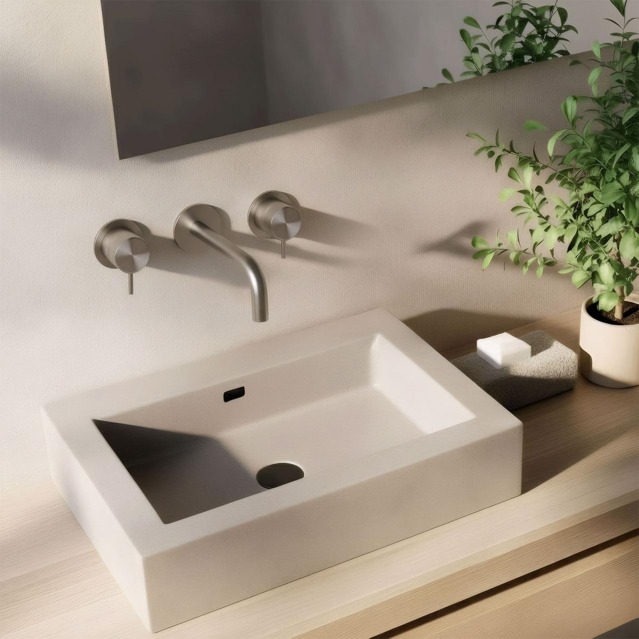 Waterevolution Flow 3-gats inbouw wastafelkraan Volledig RVS met uitloop 10cm T1163FIE-10