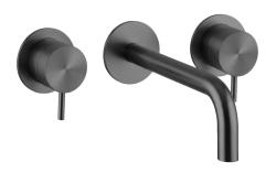 Waterevolution Flow 3-gats Inbouw Wastafelkraan PVD Gun metal met uitloop 15 cm T1163FGME-15