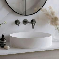 Waterevolution Flow 3-gats Inbouw Wastafelkraan PVD Gun metal met uitloop 15 cm T1163FGME-15