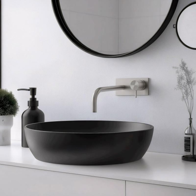 Waterevolution Flow inbouw wastafelkraan met afdekplaat volledig RVS met uitloop 15cm T1161BIE-15