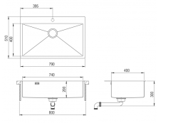 OUTLET Beschadigd! Ausmann Weser RVS PVD Gold 79x51 met kraangat onderbouw , opbouw en vlakinbouw 1208954936