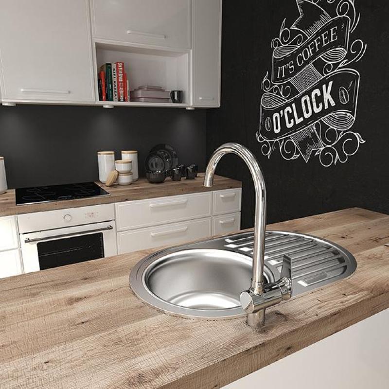 Ausmann Basic ronde spoelbak met afdruiprek RVS 77x50 cm  inclusief sifon 1208955523