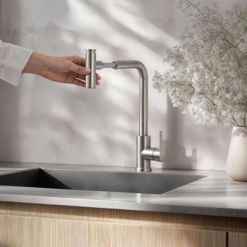 Quadri Cardiff keukenmengkraan met uittrekbare douche met 2 straalsoorten RVS 1208955914