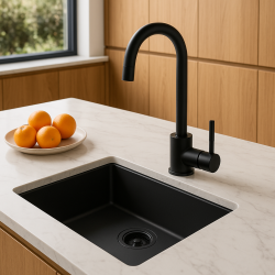 Zwarte spoelbak 50x40cm onderbouw opbouw en vlakbouw met zwart plug 1208956396