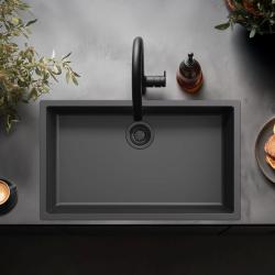Zwarte grote spoelbak 70x40cm onderbouw opbouw en vlakbouw met zwart plug 1208956401