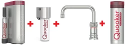 Quooker Classic Nordic Square RVS PRO3 & CUBE Kokend, gefilterd, koud, bruisend water 3CNSRVS+CUBE