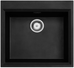 Zwarte opbouw spoelbak 58x53cm met kraangatbank met rvs plug 1208956732