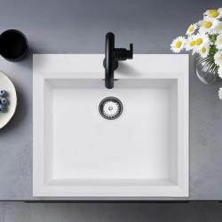 Witte opbouw spoelbak 58x53cm met kraangatbank met rvs plug 1208956763