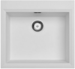 Witte opbouw spoelbak 58x53cm met kraangatbank met rvs plug 1208956763