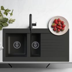 Ausmann Fibre 1,5 zwarte kunststof spoelbak omkeerbaar met afdruip opbouw 100x50 cm 1208956783