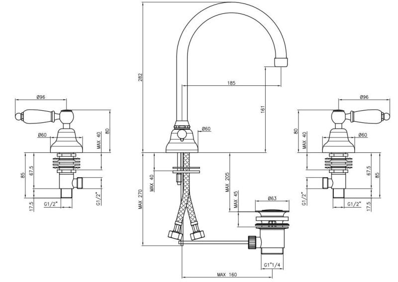PB klassieke kraan 3 gats wastafelkraan Witte hendels met ronde uitloop brons  1208956913