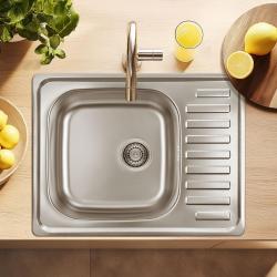 Ausmann Basic rvs opbouw spoelbak met afdruip omkeerbaar 64x48 cm inclusief sifon 1208956968