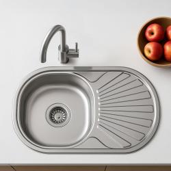 Ausmann Basic rvs opbouw spoelbak met afdruip omkeerbaar 74x44,5 cm inclusief sifon 1208956974