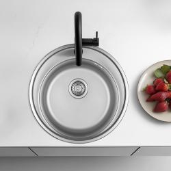 Ausmann Basic rvs opbouw ronde spoelbak met kraangat 51 cm inclusief sifon 1208956976