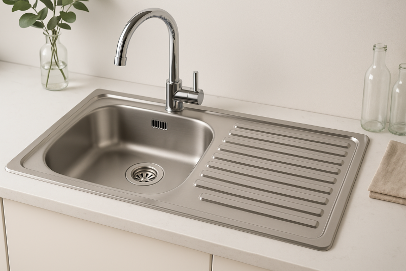 Ausmann Basic rvs opbouw spoelbak met afdruip omkeerbaar 75x40 cm inclusief sifon 1208956996