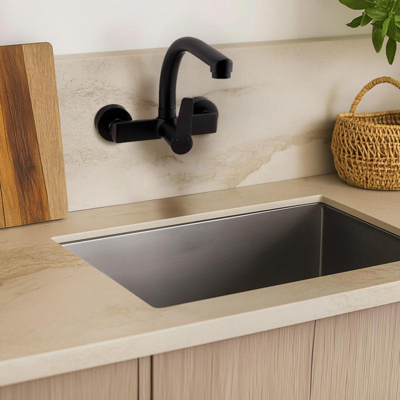 AquaTrimo Chopin keuken muurkraan met bovenuitloop mat zwart 21CP7073SW