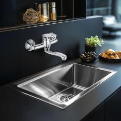 AquaTrimo Verdi wandkraan eenhendel keuken muurkraan chroom met korte uitloop 21VD7079CM