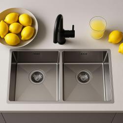 Ausmann Oder dubbele rvs spoelbak 76x45cm met 2 bakken 34x40 vlakbouw onderbouw en opbouw extra diep 22cm 1208957116