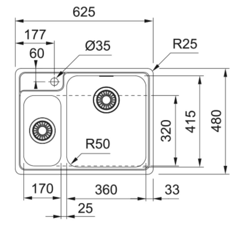 Franke spoelbak Bellissimo BCX 260 vlak inbouw incl. kraangat  625x480mm 127.0691.229
