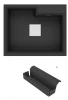 GraniteMy Limited luxe granieten spoelbak 61x50 cm zwart met vierkante afvoer en zwarte spons houder 1208957390