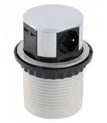 Indux Push verzinkbare penaarde zilveren stopcontact in werkblad met 3 stopcontacten en 2 x USB 1208957412