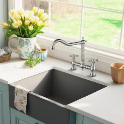 AquaTrimo Windsor 2 gats  klassieke keuken nostalgische brug keukenkraan met haakse uitloop rvs 21WS7653NM