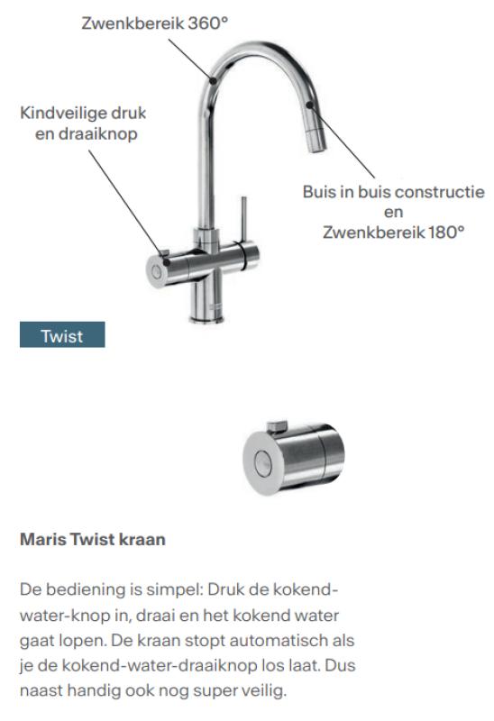 Franke Maris water hub 4L boiler 3-1 met Twist mechanische kokend water kraan chroom met waterhub mengset 1208957940